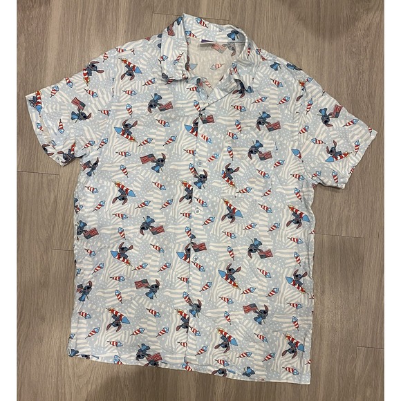 Disney Other - Lilo Stitch Disney USA Fireworks 4th July Button Shirt Large Hawaiian *Flaws*